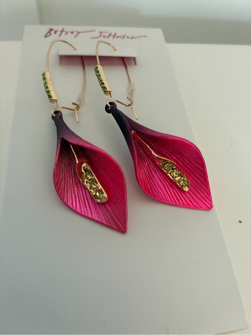 Betsey Johnson Hot Pink & Gold Calla Lily Drop Earrings